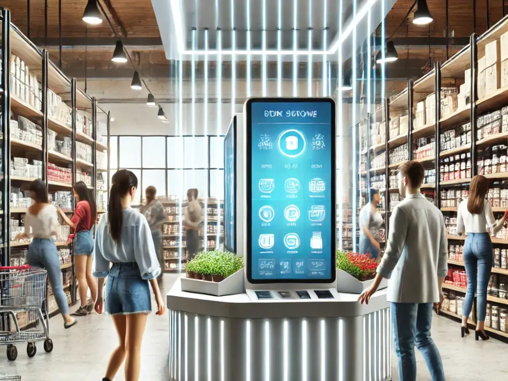 A modern interactive kiosk in a healthcare facility for streamlined patient check-ins.