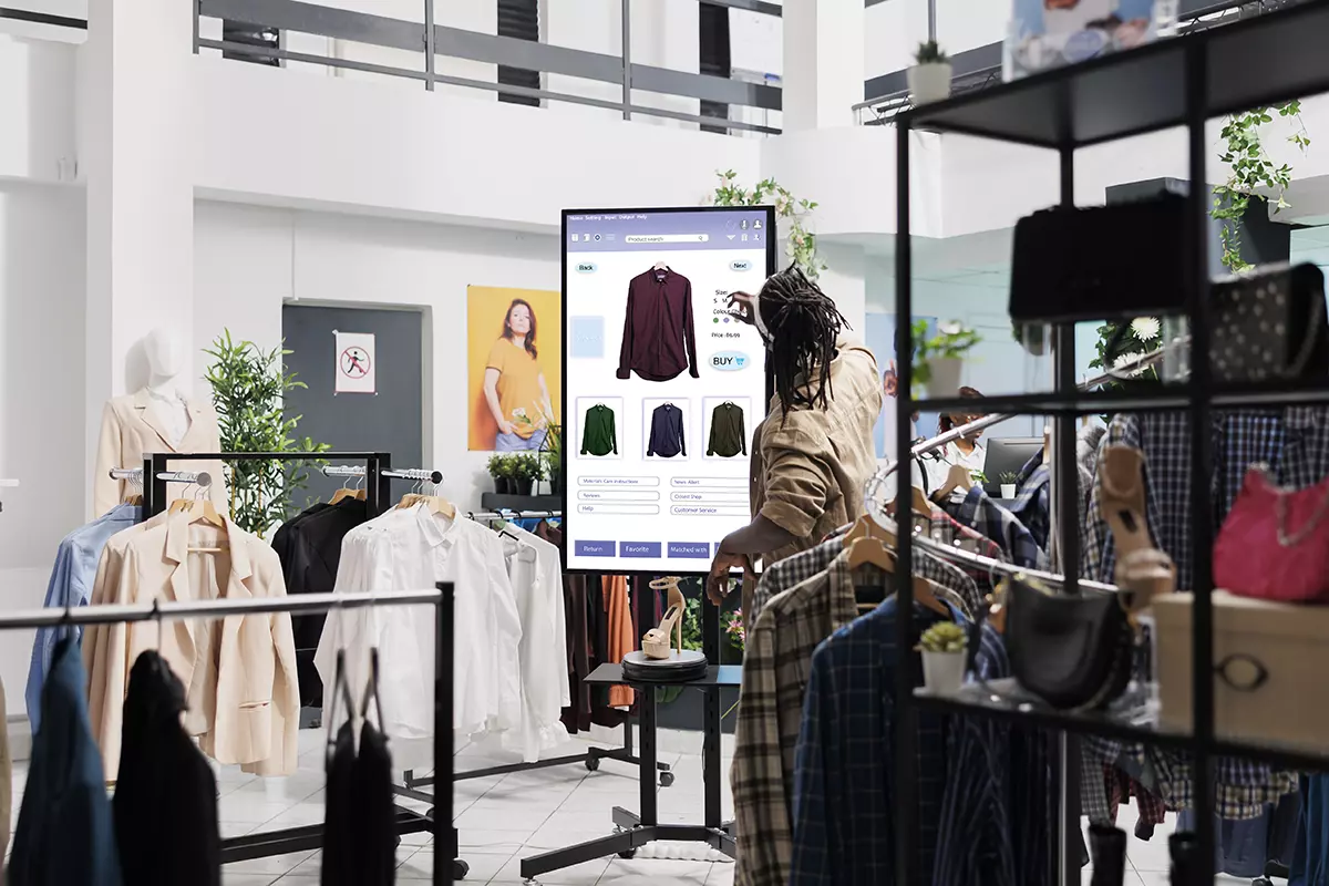 Interactive Touchscreen Menus: Enhancing Customer Experience To New Heights african american man looks at clothes 1200x800 1