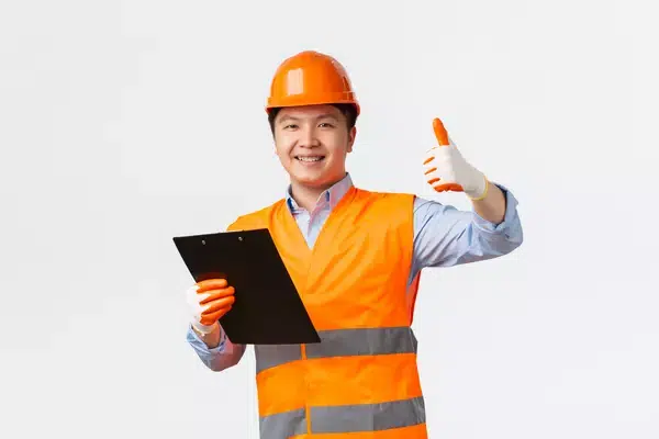 building sector industrial workers concept smiling satisfied asian chief engineer architect maki