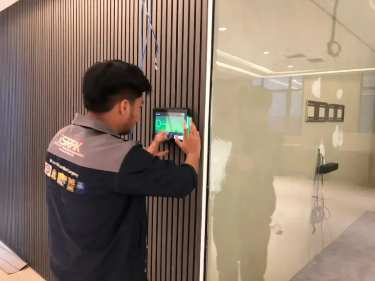 Datamicron 10.1-inch meeting room panel deployment across a modern Malaysian corporate office