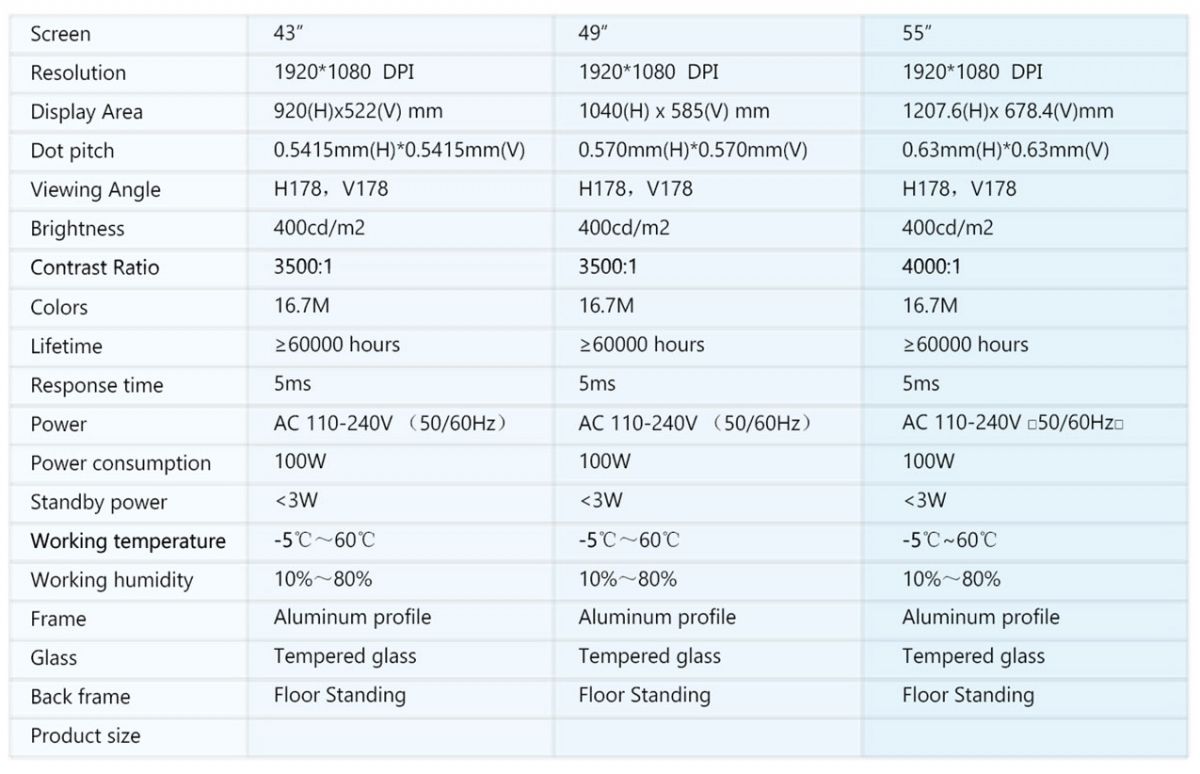 digital signage FLR 104 floor standing display spec