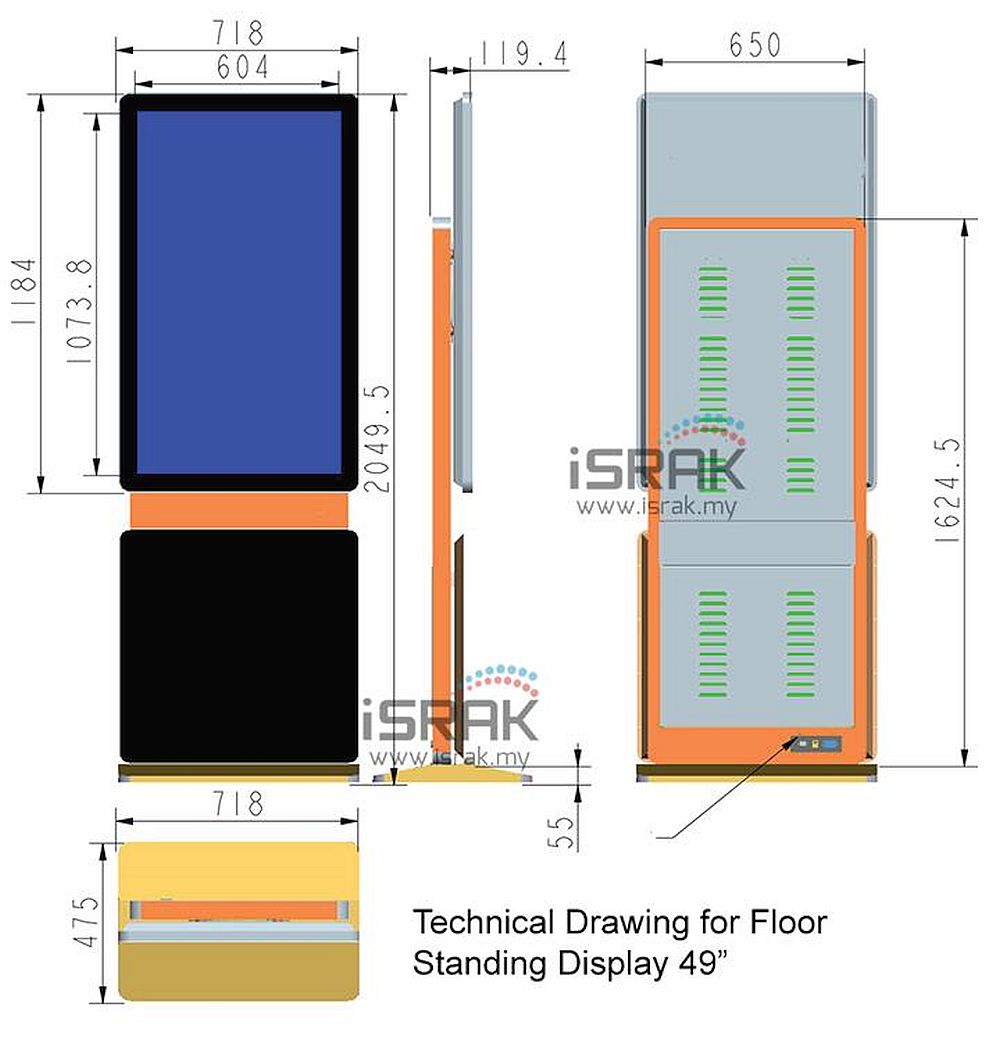 digital signage rotable FLR 101 technical drawing 49 1