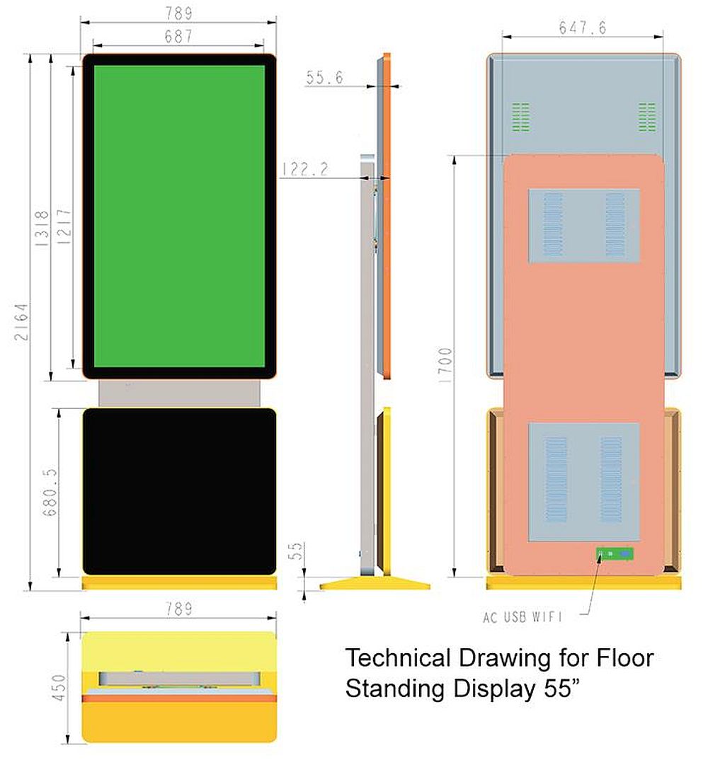 digital signage rotable FLR 101 technical drawing 55