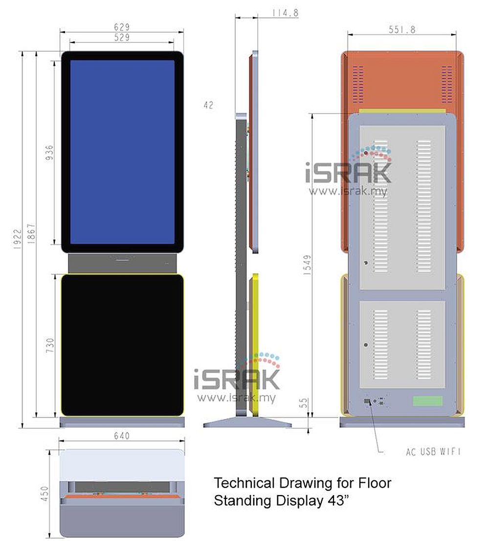 digital signage rotable FLR 101 technical drawing