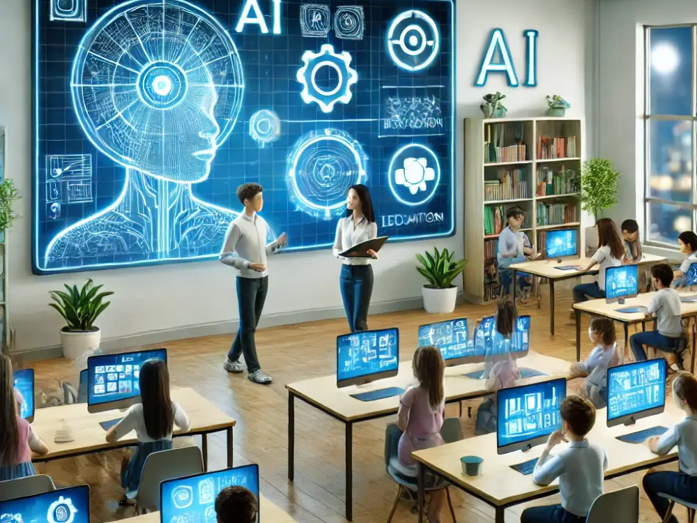 Futuristic classroom using interactive technology in education.