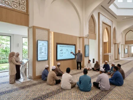 Digital masjid in 2026 with smartboard, digital signage and connected community spaces