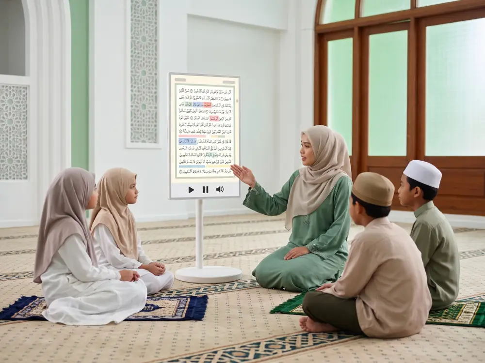 Portable touchscreen supporting digital Quran learning and hybrid mosque programmes