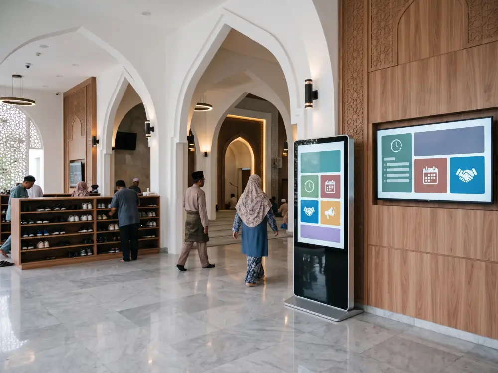 Digital signage and information kiosk for mosque announcements in Malaysia