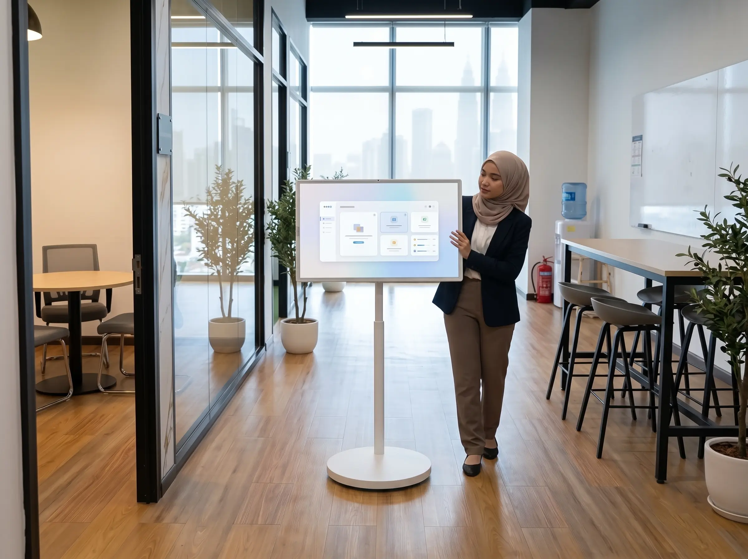 Fliptouch: 7 Essential Perkara Sebelum Membeli FlipTouch portable touchscreen moved between meeting and presentation spaces