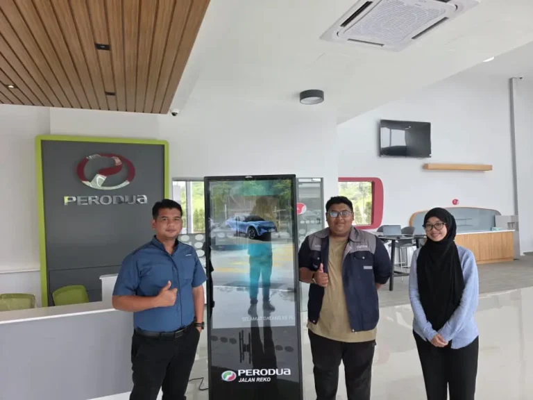 Israk Solutions team with Perodua Jalan Reko staff after floor standing kiosk installation in Kajang, Selangor