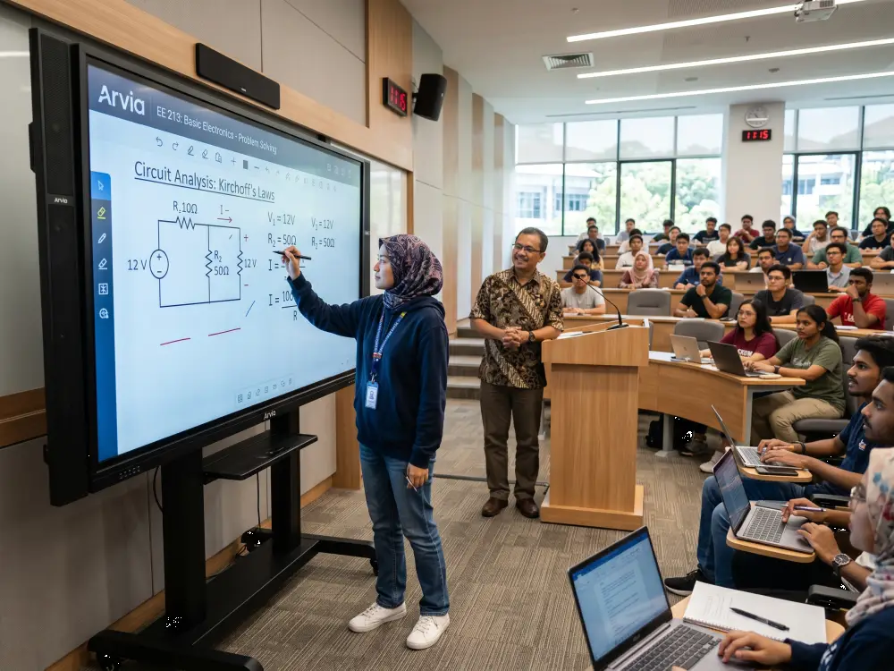 University student interacting with smartboard Malaysia — Arvia Solutions