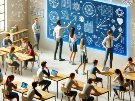 Students interacting with Arvia Smartboards in a classroom setting.